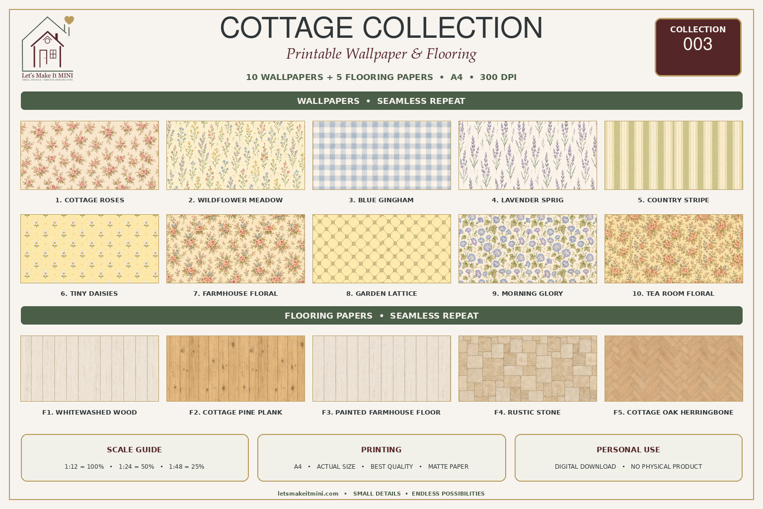 Preview of all Cottage Collection wallpaper and flooring designs