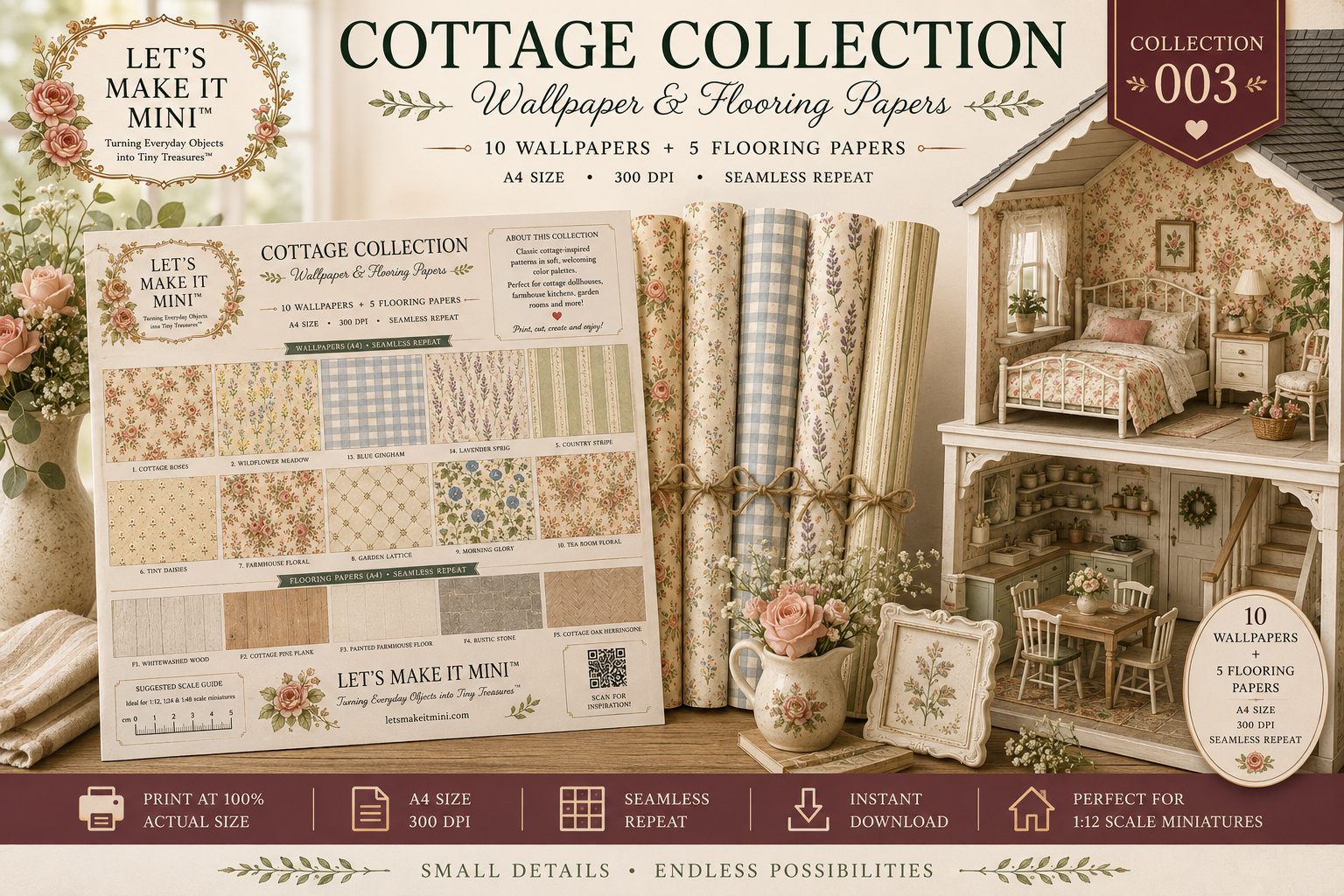 Cottage Collection with 10 printable wallpapers and 5 coordinating floors